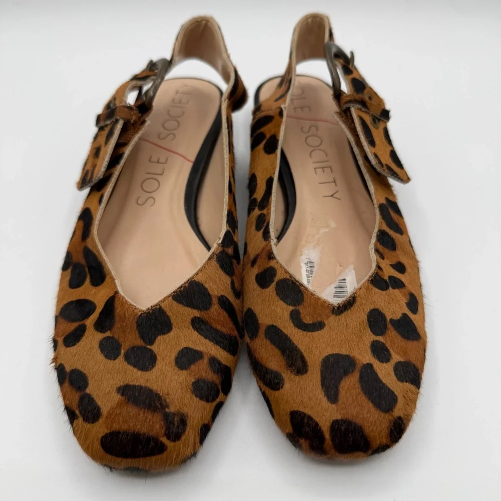 Sole Society Topanga Leopard Calf Hair Slingback Flats Buckle Women’s 5.5